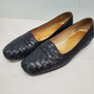 Michelle D Women's Black Woven Leather Loafer Flat Shoes Size 9.5M